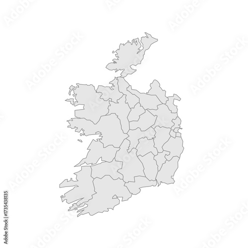 Ireland political map of administrative divisions - counties and cities. Grey blank vector editable map EPS.