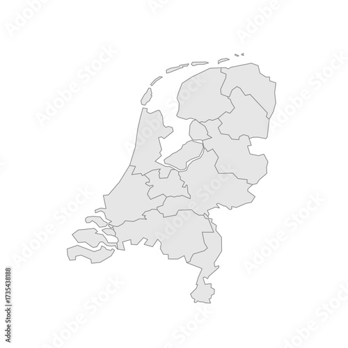 Netherlands political map of administrative divisions - provinces. Grey blank vector editable map EPS.