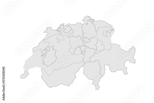 Switzerland political map of administrative divisions - cantons. Grey blank vector editable map EPS.