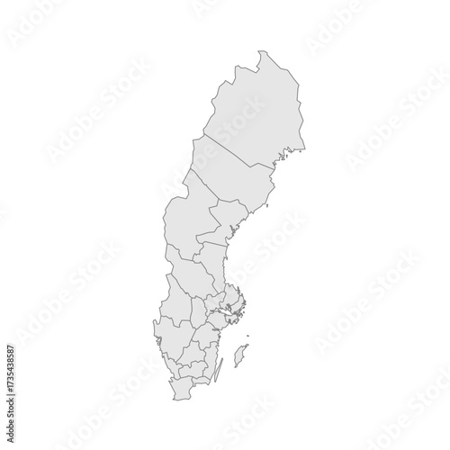 Sweden political map of administrative divisions - counties. Grey blank vector editable map EPS.