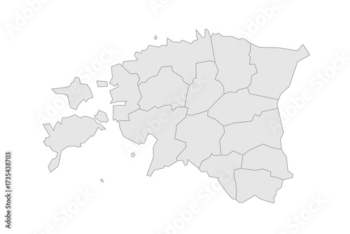 Estonia political map of administrative divisions - counties. Grey blank vector editable map EPS.