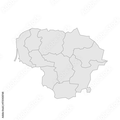 Lithuania political map of administrative divisions - counties. Grey blank vector editable map EPS.