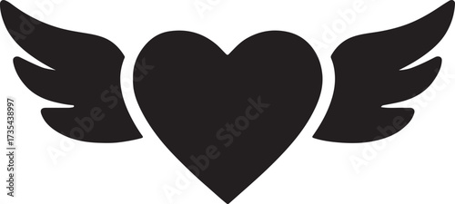 Angel wings with heart vector illustration, romantic and spiritual design for love, Valentine’s Day, and devotion.