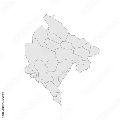 Montenegro political map of administrative divisions - municipalities. Grey blank vector editable map EPS.