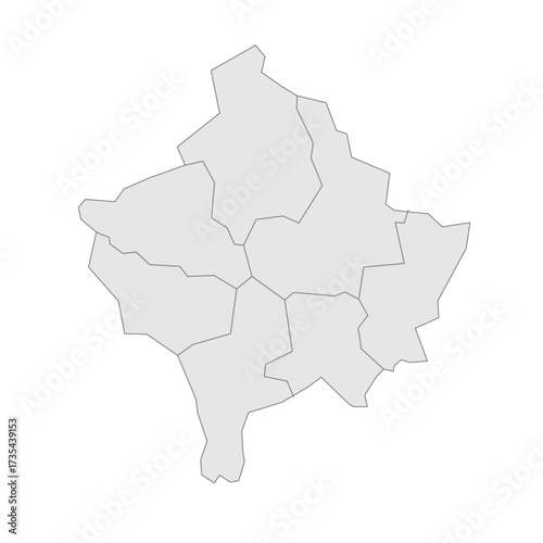 Kosovo political map of administrative divisions - districts. Grey blank vector editable map EPS.