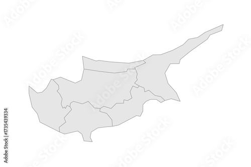 Cyprus political map of administrative divisions - districts. Grey blank vector editable map EPS.