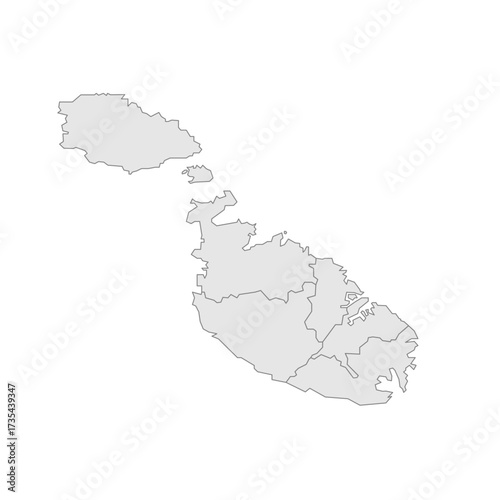Malta political map of administrative divisions - regions. Grey blank vector editable map EPS.