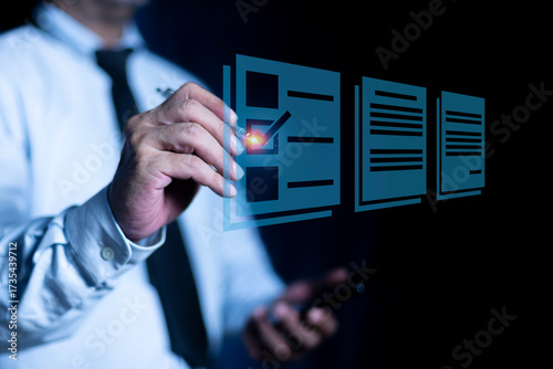 Checklist and clipboard task documentation management, Accountant showing office document auditing concept, Online survey online exam Choosing the right answer in the exam.