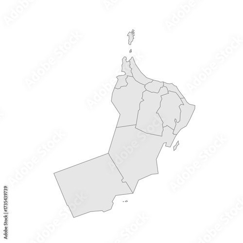 Oman political map of administrative divisions - governorates. Grey blank vector editable map EPS.
