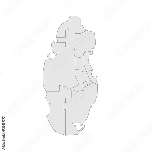 Qatar political map of administrative divisions - municipalities. Grey blank vector editable map EPS.