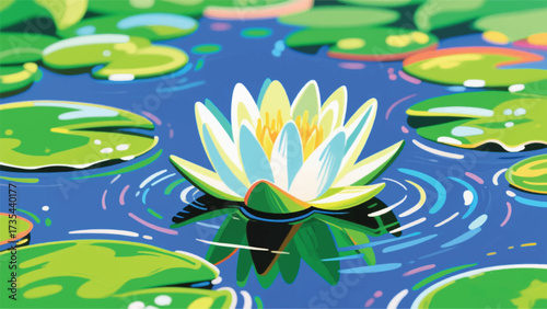 Lotus Flower in Water Illustrator Artwork Banner Background Design Template 