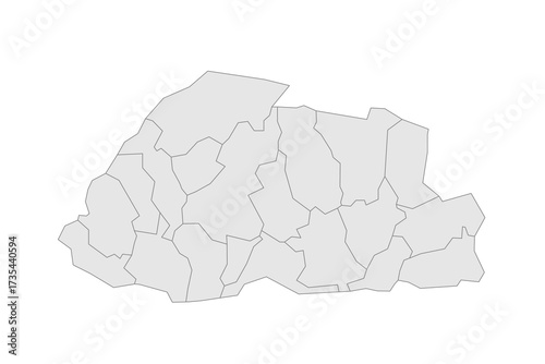 Bhutan political map of administrative divisions - districts. Grey blank vector editable map EPS.