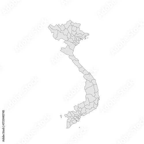 Vietnam political map of administrative divisions - provinces and municipalities. Grey blank vector editable map EPS.