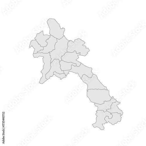 Laos political map of administrative divisions - provinces and prefecture of Vientiane. Grey blank vector editable map EPS.