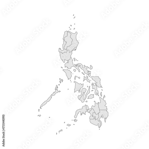 Philippines political map of administrative divisions - regions. Grey blank vector editable map EPS.