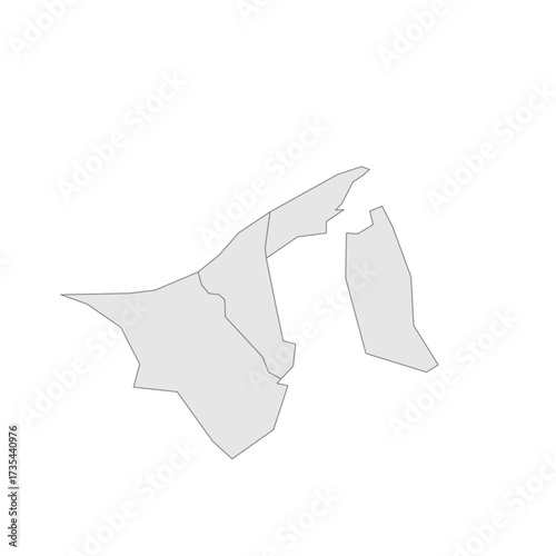 Brunei political map of administrative divisions - districts. Grey blank vector editable map EPS.