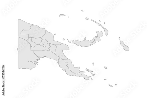 Papua New Guinea political map of administrative divisions - provinces, autonomous region and National Capital District. Grey blank vector editable map EPS.