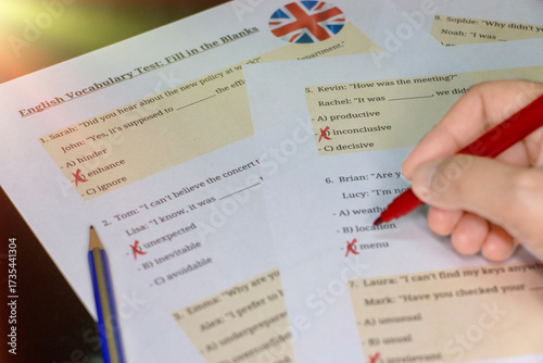 English vocabulary test in classroom