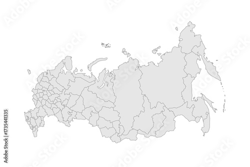 Russia political map of administrative divisions - oblasts, republics, autonomous okrugs, krais, autonomous oblast and 2 federal cities of Moscow and St Petersburg. Grey blank vector editable map EPS.