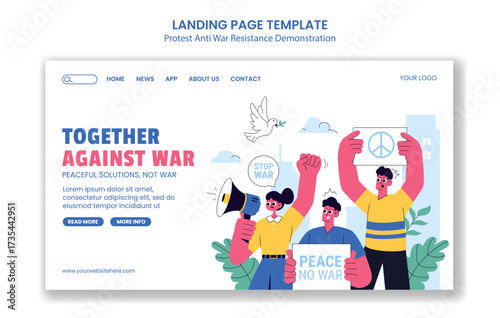 Anti-War Protest Resistance Cartoon Background Hand Drawn Template for Social Media Landing Page
