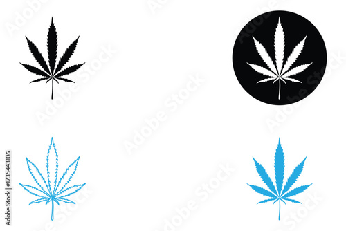 cannabis leaf icon, leaf icon symbol, leaves vector silhouette, line art illustration