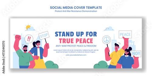 Cartoon Hand Drawn Protest Anti-War Resistance Demonstration Social Media Cover Background Template