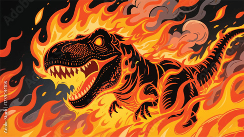 Fire Trex Dinosaur Illustrator Artwork Banner Background Design Template 