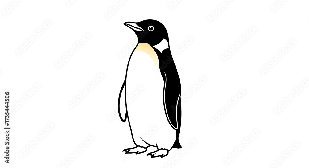Fototapeta premium A detailed illustration of a penguin standing upright, showcasing its distinctive black and white plumage.