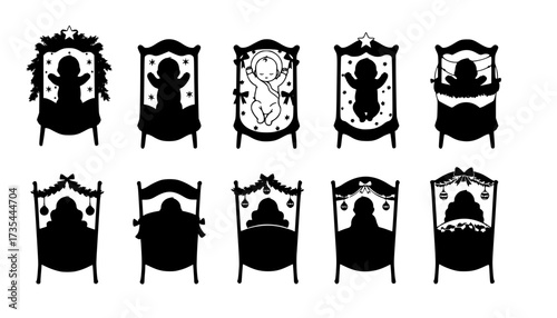 Christmas crib baby vector silhouette

