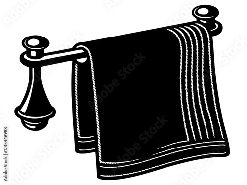  Bathroom Towel on Rack Silhouette: Home Textile Holder Vector Icon