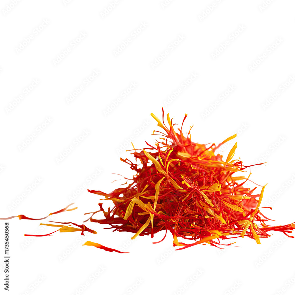 Fototapeta premium Pile of vibrant orange-red saffron threads on black background