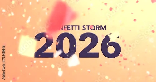 Confetti Storm 2026 — peachy gradient, falling confetti covering the text