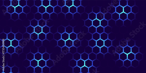 Hexagonal Abstract Technology Background. Hexagons Pattern for Hi-Tech Communication Design. Hi-tech Cyber Hexagon Sci-Fi Game Banner Grid. Nano Shield Pattern. Vector Illustration