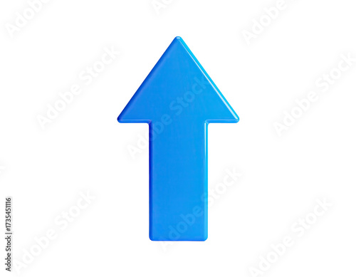 A glossy, light blue arrow pointing straight upwards against a stark black background