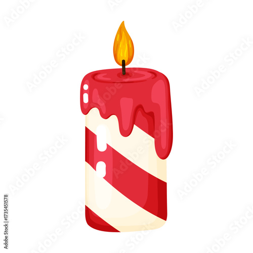 Festive Red and White Striped Candle