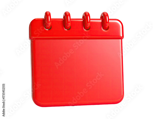 A glossy, red, 3D-rendered calendar icon with a blank face and four tabs