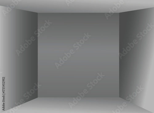 Minimalist 3D Gray Room with Gradient Shading and Perspective Walls for Architectural and Graphic Design Use