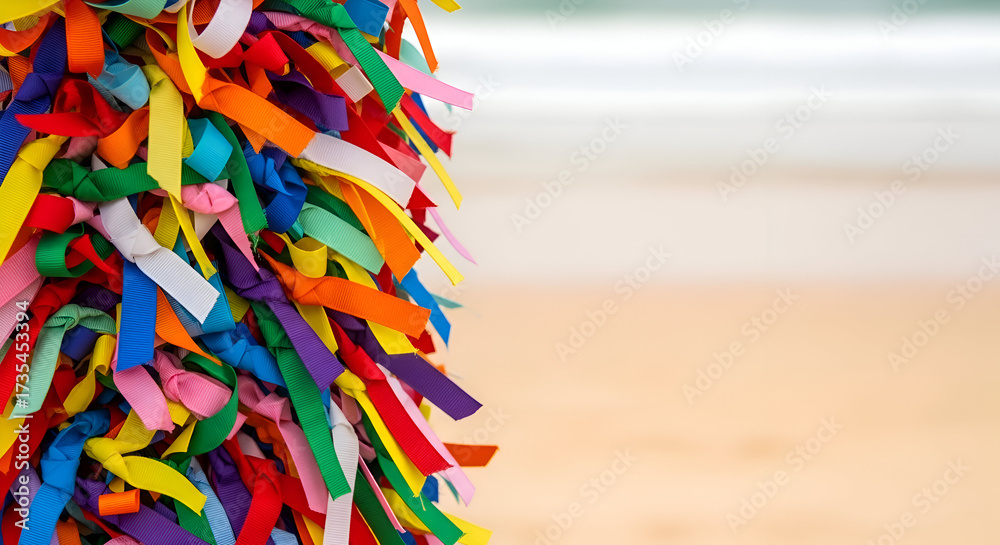 Fototapeta premium Brazilian Wish Ribbons Fita do Bonfim Symbol of Hope and Luck with Copy Space