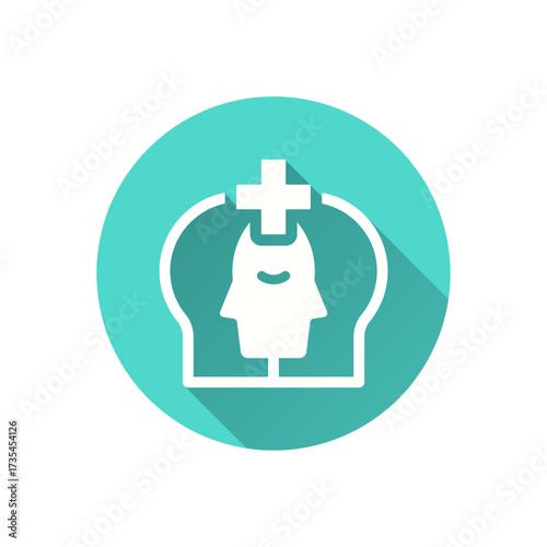 Mental health flat icon. Simple illustration with long shadow for graphic and web design.