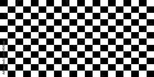 Black and white checker pattern vector illustration. Chess board. Abstract checkered checkerboard for game. Grid geometric square shape. Race flag. Retro mosaic checkerboard psychedelic pattern.
