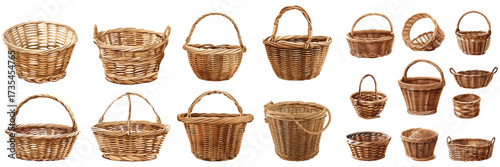Hand drawn wicker basket collection set – vector illustration