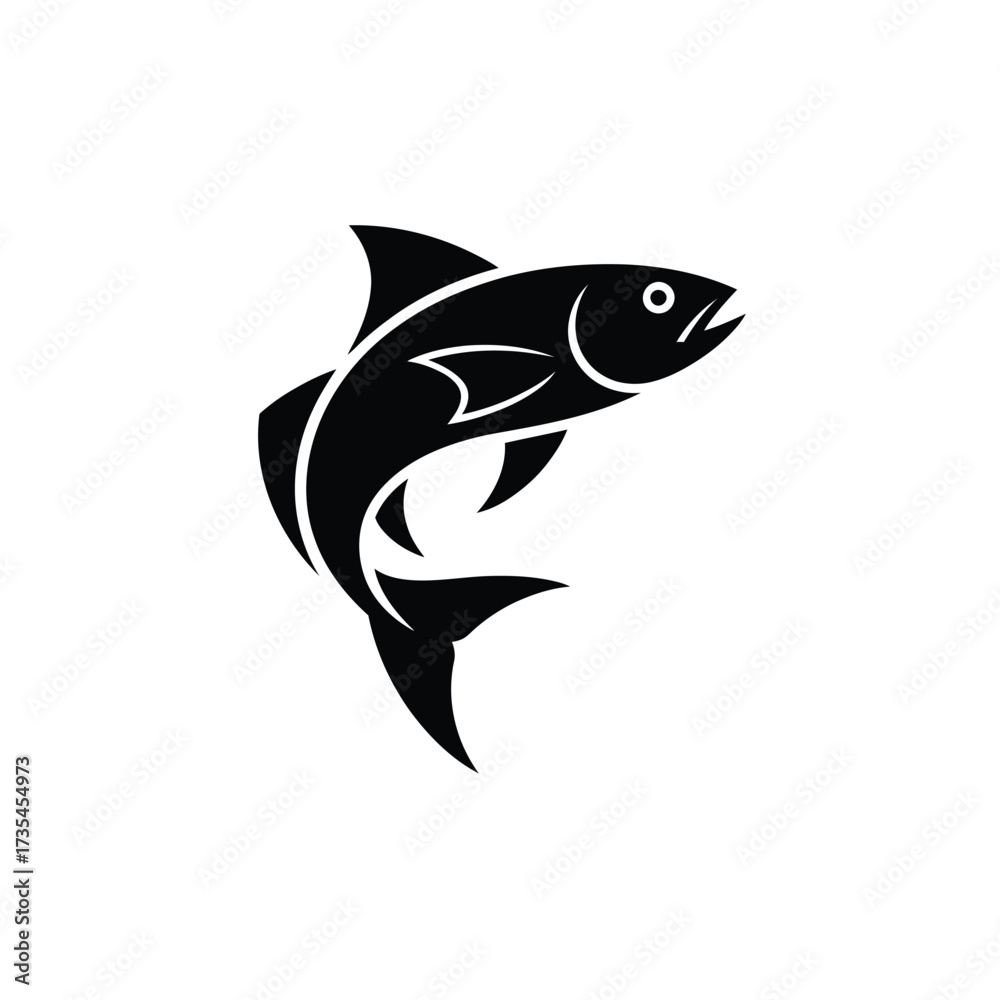 Fototapeta premium Stylized black silhouette of a jumping fish