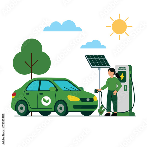 Electric vehicle charging station with cable and plug
