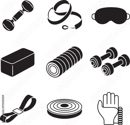 Set of Nine Detailed Home Therapy Tools on White Background wellness equipment massage tools