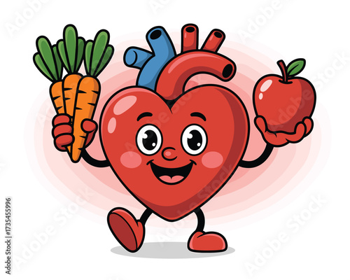 Happy heart holding apple and carrots