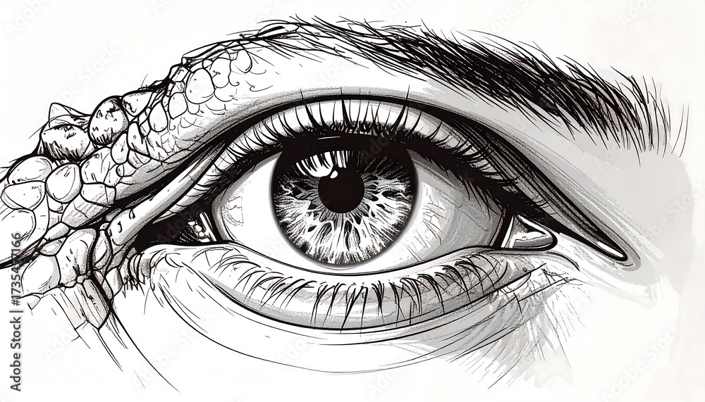 Obraz premium Detailed drawing of an eye with reptilian scales