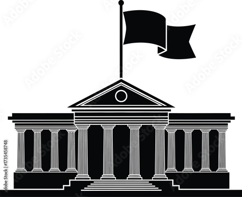 Classic government building with flag silhouette