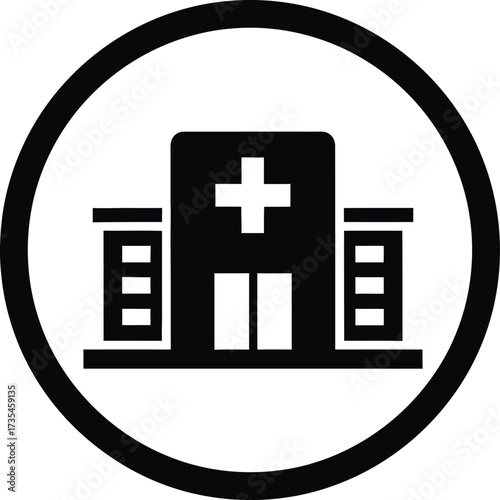 Simple icon of a hospital building with a cross