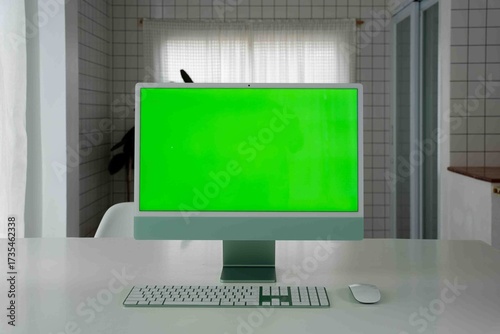 Laptop Computer with Green Screen on a Home Work Desk, High-Quality 4K HD Footage