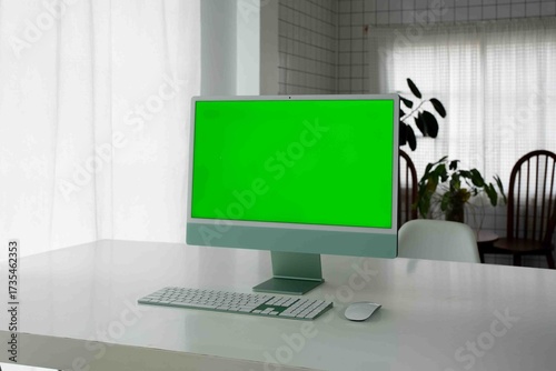 Laptop Computer with Green Screen on a Home Work Desk, High-Quality 4K HD Footage